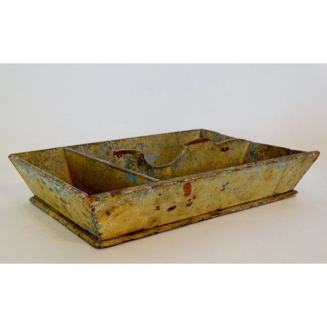 Mustard American Primitive Mustard Color Divided Cutlery Tray For Sale - Image 8 of 11