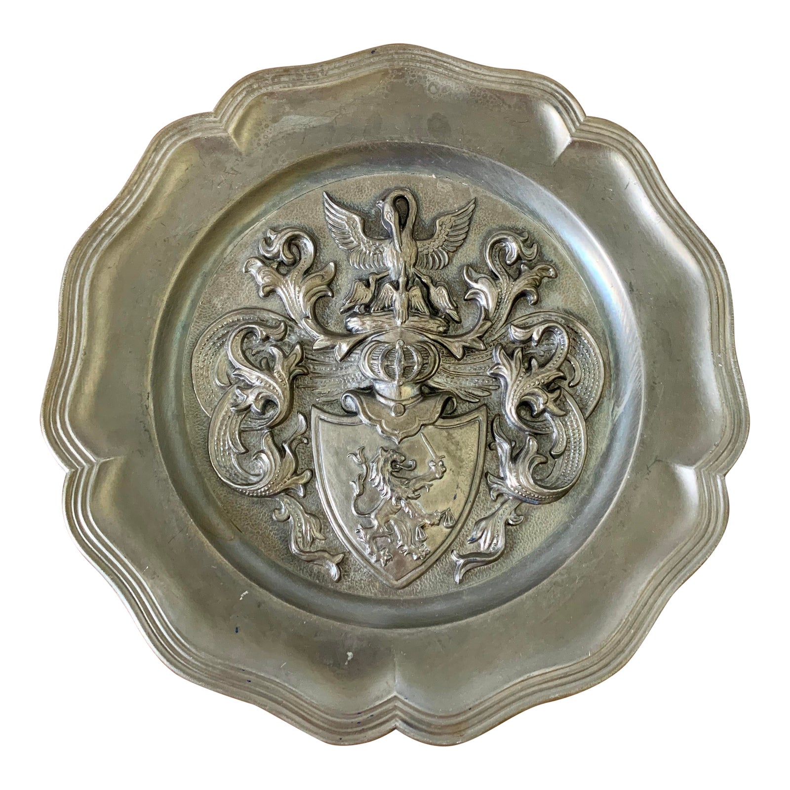 Vintage Pewter Wall Plate With Crest Chairish