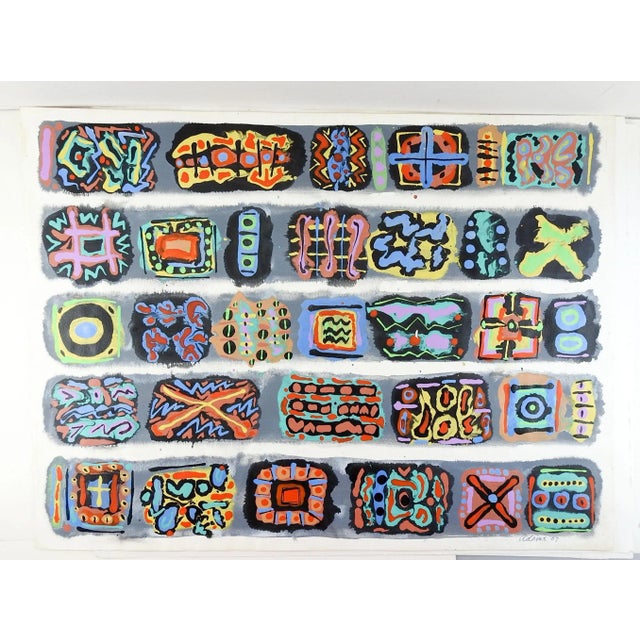 Abstract Expressionist Jerry Adams Icons Cartouche Painting on Paper For Sale - Image 4 of 4