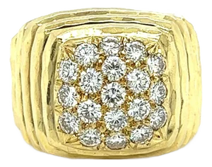 Henry Dunay Diamond Cluster Ring in 18K Ribbed Textured Yellow Gold, Size 8