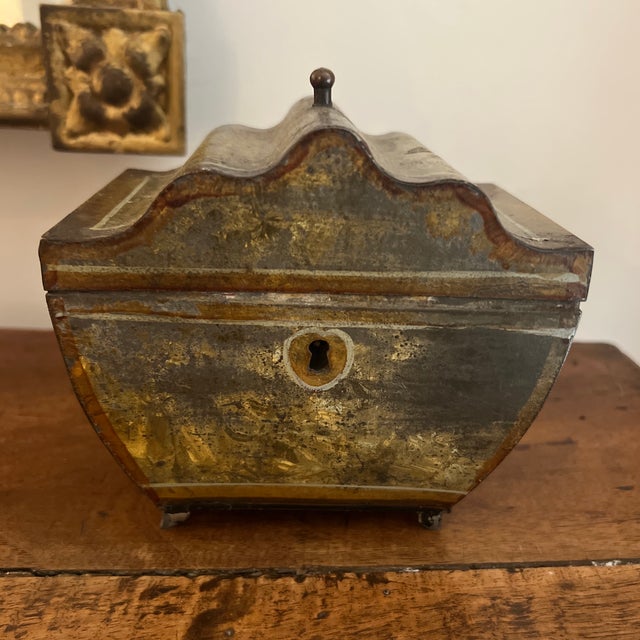 19th Century French empire period Tole chinoiserie Tea Caddy Sarcophagus Box. A stunning antique French imp pier. Gold...