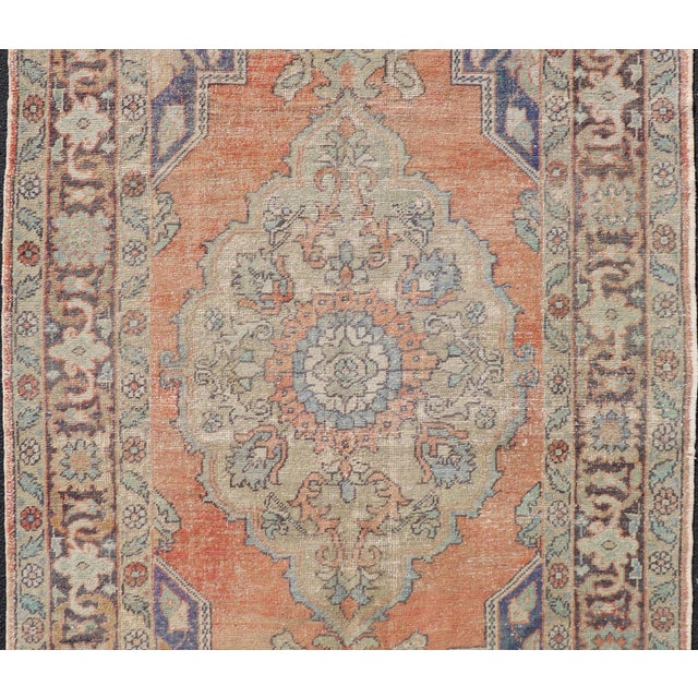 Vintage Turkish Oushak Rug With Soft Orange Field With Medallion For Sale - Image 9 of 11
