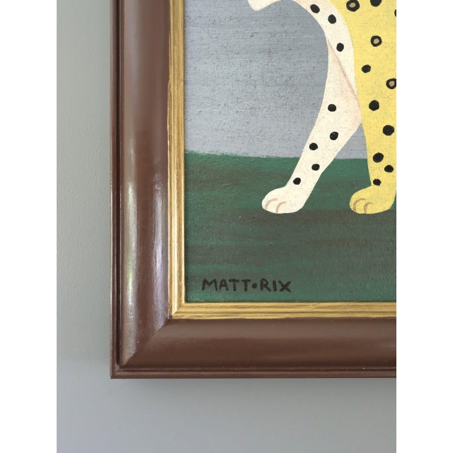 Paint Contemporary 'Golden Leopard' Original Naïve Style Animal Oil Painting by British Artist Matt Rix, Framed For Sale - Image 7 of 12