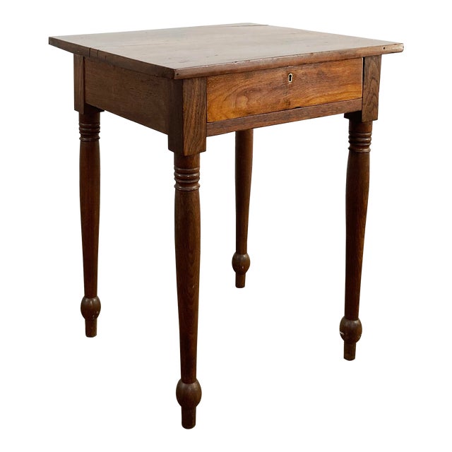 Antique Turned Wood Single Drawer Side Table For Sale