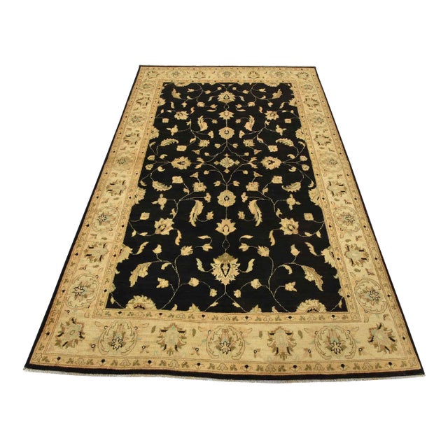 Ziegler Rug 5’11” X 9′ Black Wool Traditional Hand-Knotted Oriental Carpet For Sale