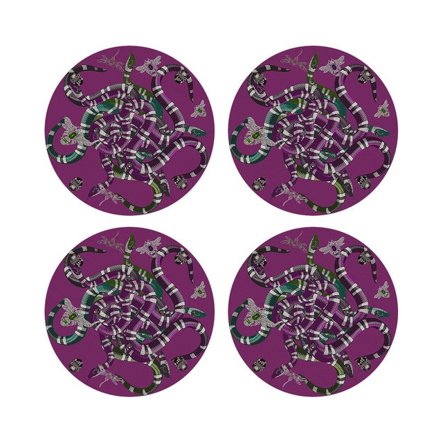 Ouroboros Purple Vegan Leather Round Pebble Placemat, Set of 4 For Sale - Image 4 of 5