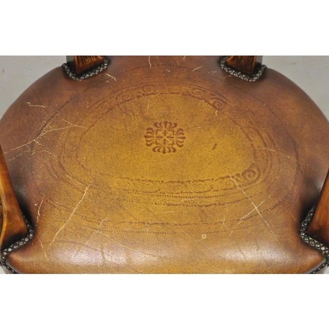 Wood Late 20th Century Theodore Alexander Neoclassical Regency Style Carved Mahogany Leather Arm Chair For Sale - Image 7 of 12