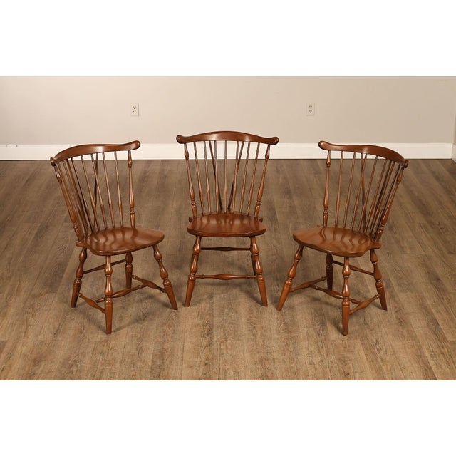 High Quality American Made Set of Three Cherry, Brace Back Spindle Dining Side Chairs