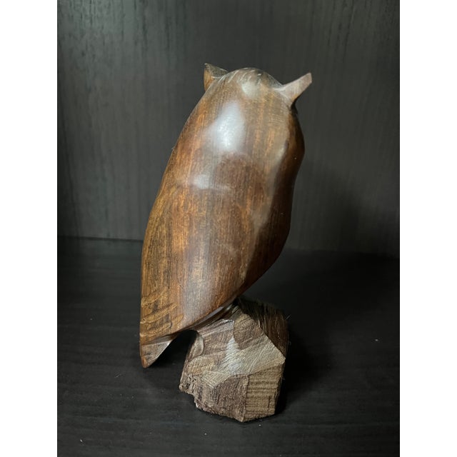 Wood 1970s Wooden Wise Owl Statue Carved From a Single Piece of Ironwood For Sale - Image 7 of 8