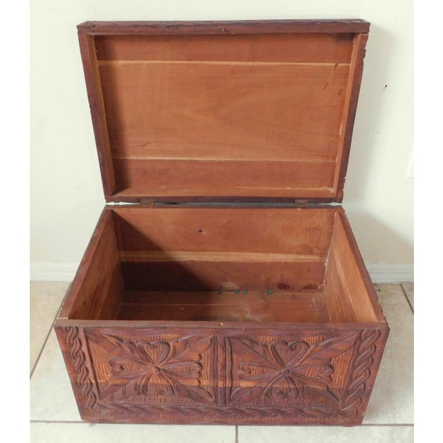 Vintage Mid Century Carved Wood Storage Truck Chest For Sale In West Palm - Image 6 of 15