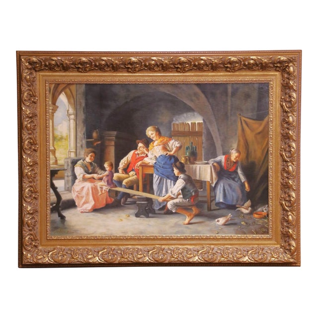 Late 20th Century Italian Oil Painting After Torriglia L’Altalena For Sale