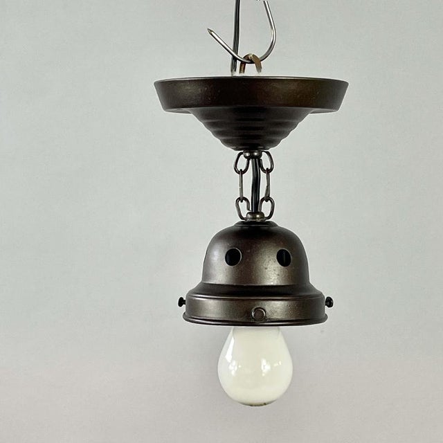 Metal Secessionist Brass Semi Flush Mount in Frosted Glass and Burnished, 1920s For Sale - Image 7 of 14