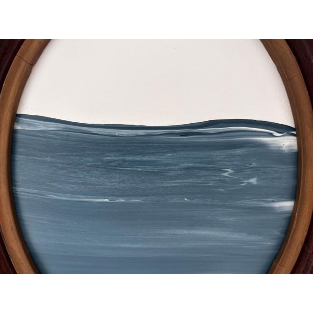 Nautical "Porthole" Abstract Art in Oval Antique Frame, Small Seascape Painting Transitional Wall Art by JTS For Sale - Image 3 of 9
