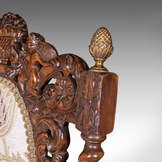 Pair of Antique Charles II Revival Arm Chairs, English, Elbow Seat, Edwardian For Sale - Image 9 of 12