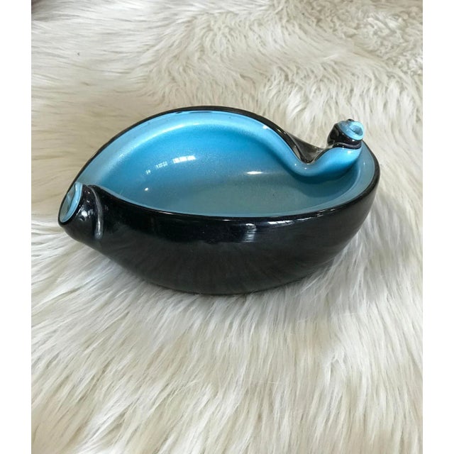 Mid-Century Modern 1950s Alfredo Barbini Black & Aqua Murano Glass Shell Dish For Sale - Image 3 of 5