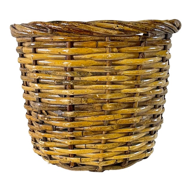 Vintage Wicker Wastebasket For Sale