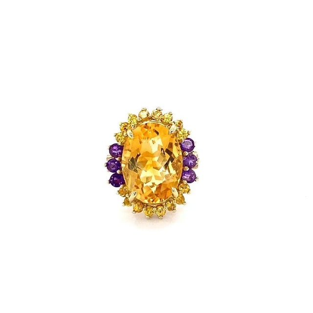 9.80 Carat Oval Cut Citrine Amethyst 14 Karat Yellow Gold Cocktail Ring!! For all you Laker lovers out there - this is...