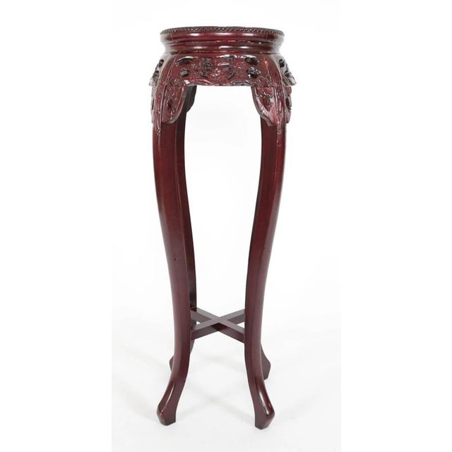 The round table is decorated with fine hand carving with a floral motif. It is heavy and solid - stable. Marble in perfect...