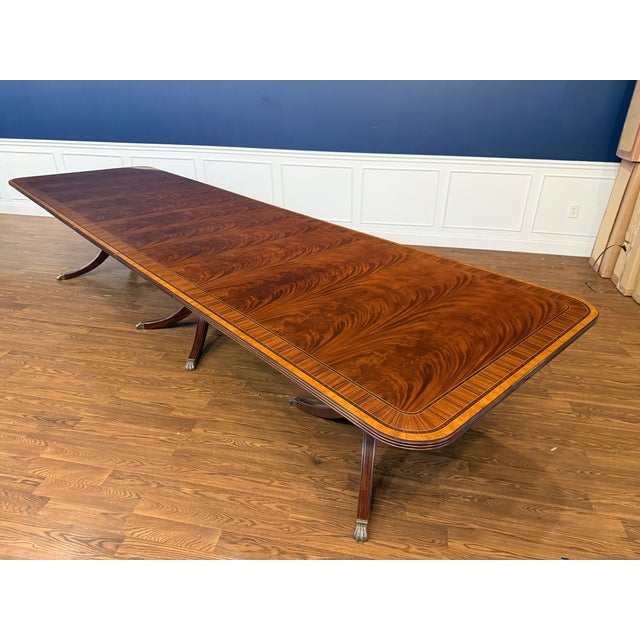 Large 14 Ft. Traditional Multi-Banded Mahogany Dining/Banquet Table by Leighton Hall - Showroom Sample For Sale - Image 16 of 16