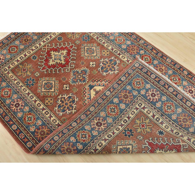 Kazak Rug 4’1” X 6’4” Brown Wool Tribal Hand-Knotted Oriental Carpet For Sale - Image 12 of 13