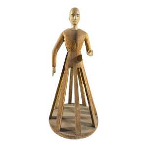 Vintage Carved Wood Santos Cage Doll Sculpture 30.5" H