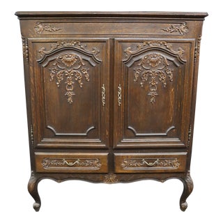 Louis XV Style Carved Oak Linen Chest For Sale