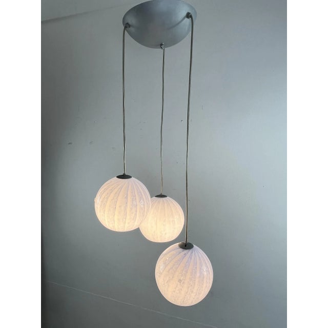 Metal Three-Sphere Hanging Light in Murano Glass, 1990s For Sale - Image 7 of 13