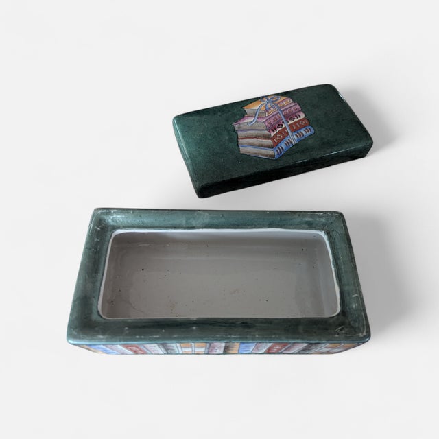 Vintage Maitland Smith Style Stacked Book Ceramic Keep All Boxes- A Pair For Sale - Image 13 of 17