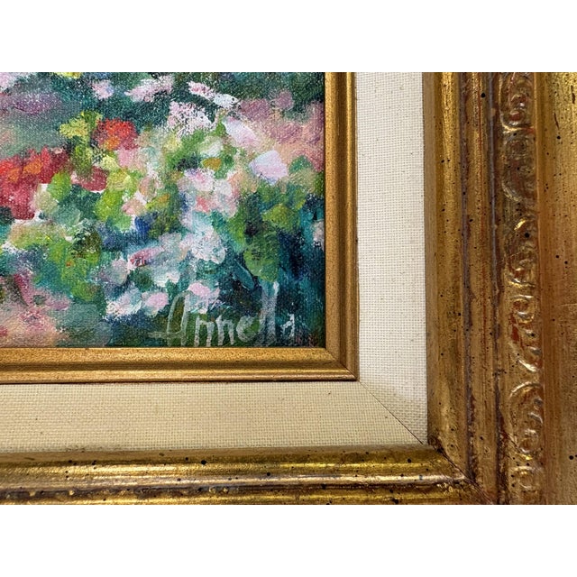 Wood Annella Low (American, 1934-2024) Original Signed and Framed Oil on Canvas C1988 Titled 'Flower Farm' For Sale - Image 7 of 15