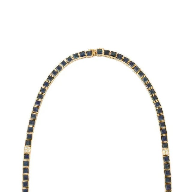 15.5 Carat Square Cut Blue Sapphire Tennis Necklace in 18k Solid Gold For Sale In New York - Image 6 of 11