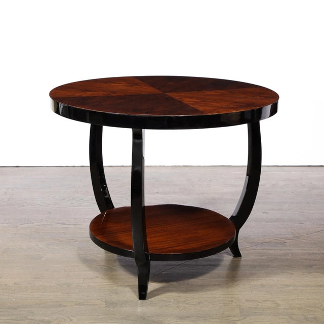 1930s 1930s Art Deco Two-Tier Gueridon Table in Book-Matched Walnut & Black Lacquer For Sale - Image 5 of 13