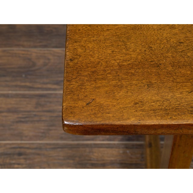 French 19th Century Walnut Console Table with Trestle Base and Iron Stretchers For Sale - Image 11 of 12