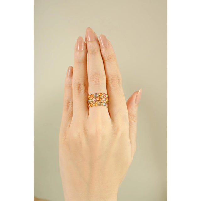 14k Gold Triple Layer Rainbow Multi Sapphire Eternity Ring Size 7 For Sale - Image 4 of 10