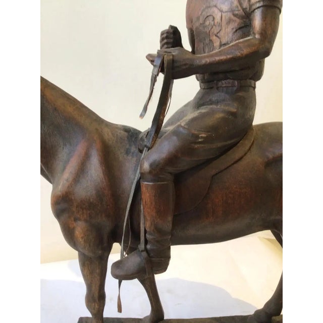 1970s Juan Carlos Harriott on His Polo Pony Carved Wood Sculpture by E. Dombrowe For Sale - Image 11 of 13