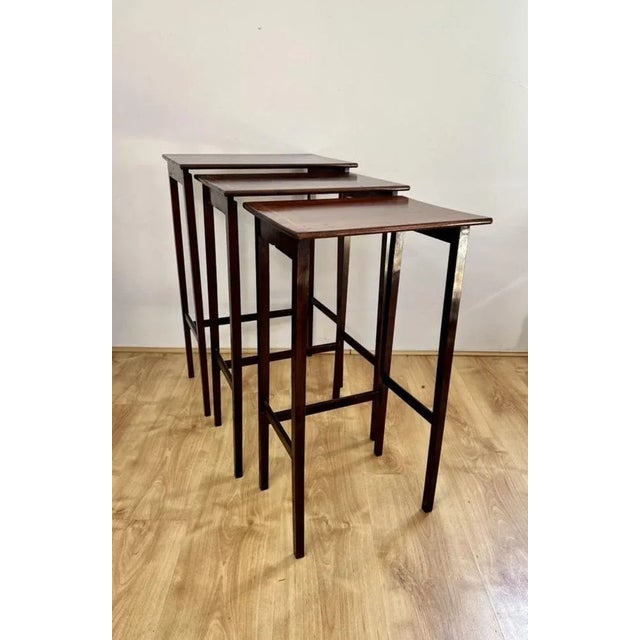 Edwardian Nest of Three Mahogany Inlaid Tables, 1900s, Set of 3 For Sale - Image 3 of 10