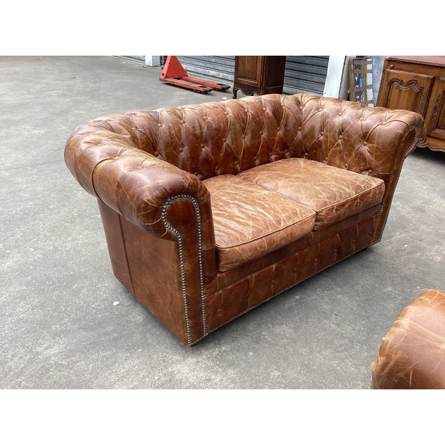 French Fabulous Pair of Vintage French Leather Chesterfield Sofas For Sale - Image 3 of 12