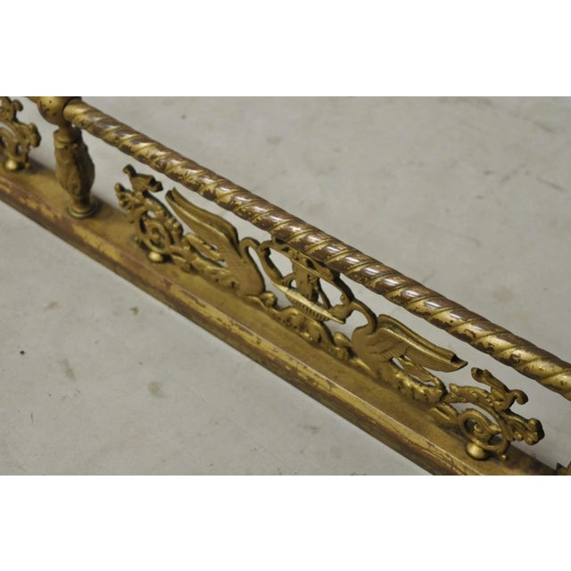 Gold Antique Victorian Figural Swan Bird Twisted Brass 48" Fireplace Fender Surround For Sale - Image 8 of 9