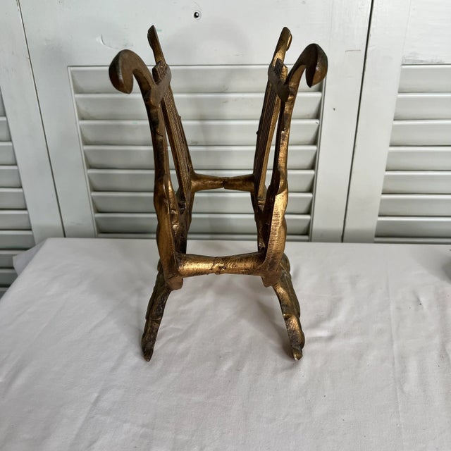 Mid 20th Century Vintage Gilt Metal Music Lyre Mail Holder or Magazine Rack For Sale - Image 5 of 7