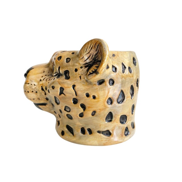 Ceramic Leopard Head Vase or Planter For Sale In New York - Image 6 of 10