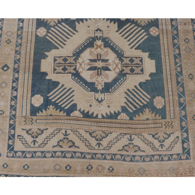 Blue Oushak Rug With Geometric Medallion Design 5' 5" X 8' 10" For Sale - Image 11 of 14
