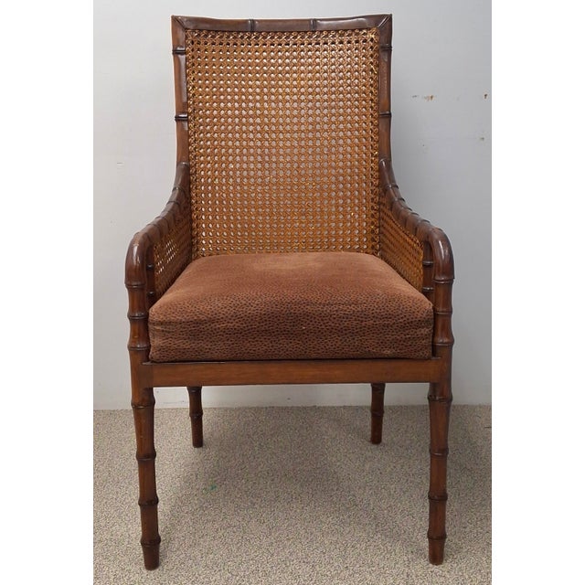 Palecek Hollywood Regency Style Double Cane Upholstered Armchairs For Sale - Image 15 of 18