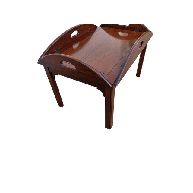1980s Pennsylvania House Butlers Coffee Table Cherry Chippendale Tray Top Style For Sale - Image 17 of 18