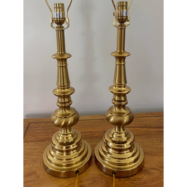 Brass Pair of 1990s Stiffel Brass Regency Style Baluster Table Lamps For Sale - Image 8 of 12