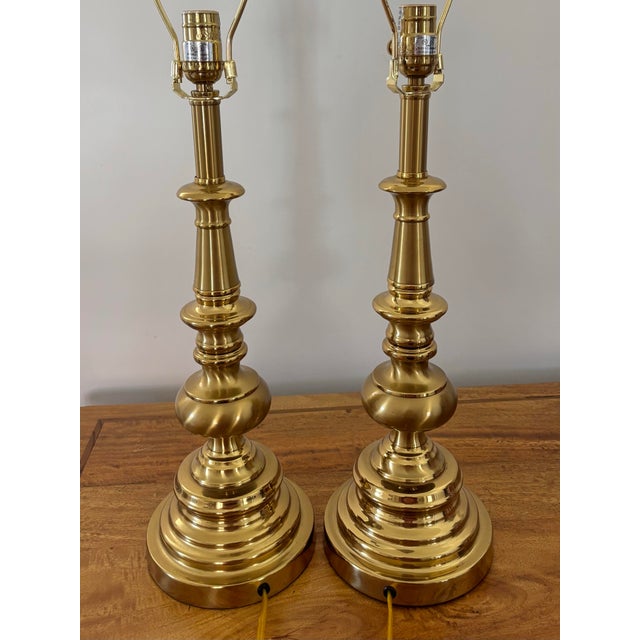Brass Pair of 1990s Stiffel Brass Regency Style Table Lamps For Sale - Image 8 of 12