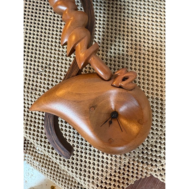 Walnut, cherry and red heart wall clock with whimsical numbers and curved Wenge wood lamination