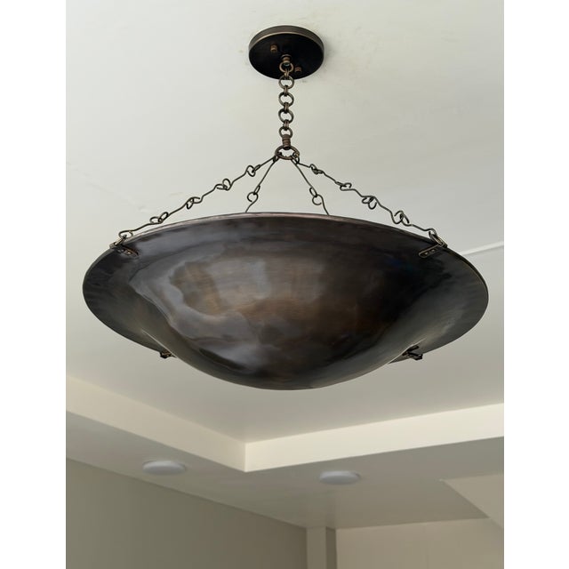 Not Yet Made - Made To Order Art Deco Handmade Brass Bowl Chandelier, 4 Light Hanging Ceiling Fixture, Antique Finish Brass Lamp For Sale - Image 5 of 10