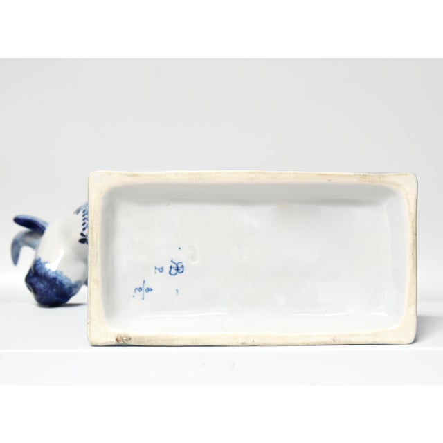 Boch Freres Keramis Antique Blue & White 'Chambre Des Peintres Hollandais' Hand Painted Large Faience Cow Figure For Sale - Image 4 of 5