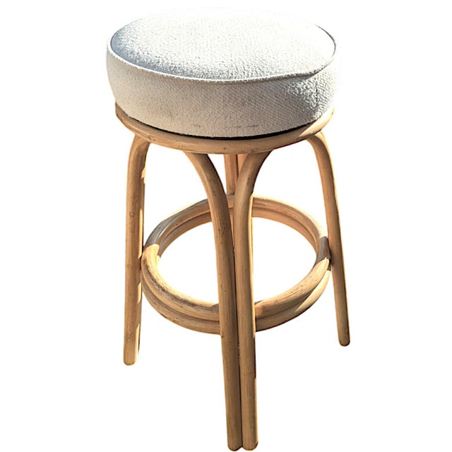 Rattan Double Strand Arched Barstool With Ivory Upholstered Plush Seat, Pair For Sale In Palm Springs - Image 6 of 12