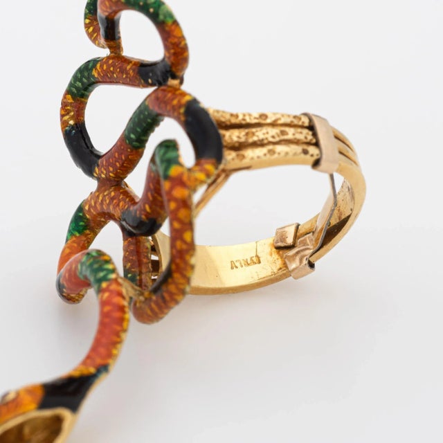 Vintage Enamel Snake Ring 18k Yellow Gold Large Coiled Serpent Cocktail Jewellery size 6.5 For Sale In Los Angeles - Image 6 of 6