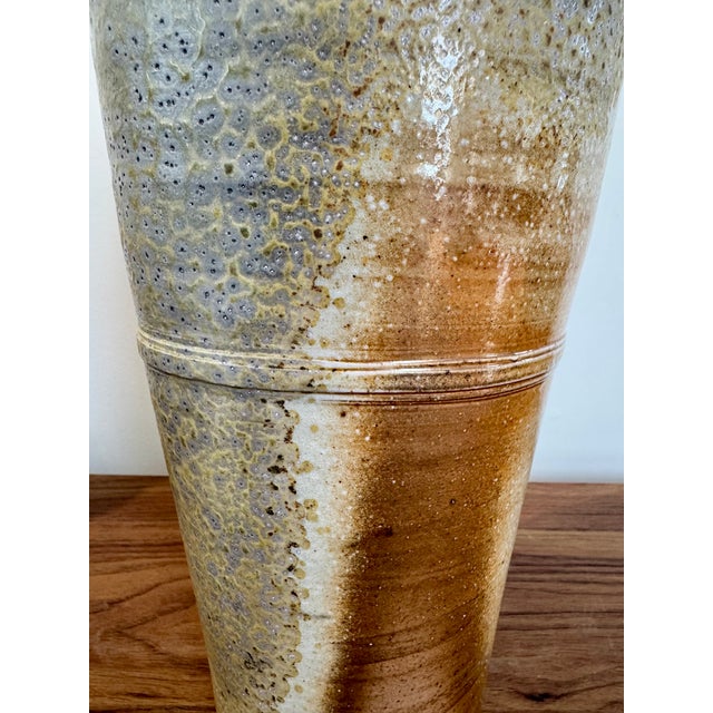 18” Signed Studio Pottery Sculptural Ceramic Vase in Neutral Sand & Stone Glaze For Sale In Washington DC - Image 6 of 9